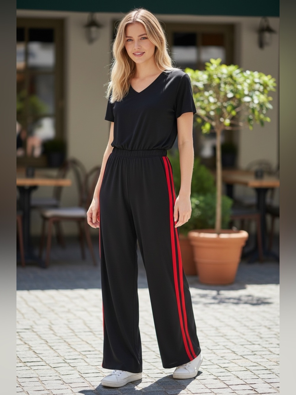 Jumpsuit With Stripes Black/Red Sz S